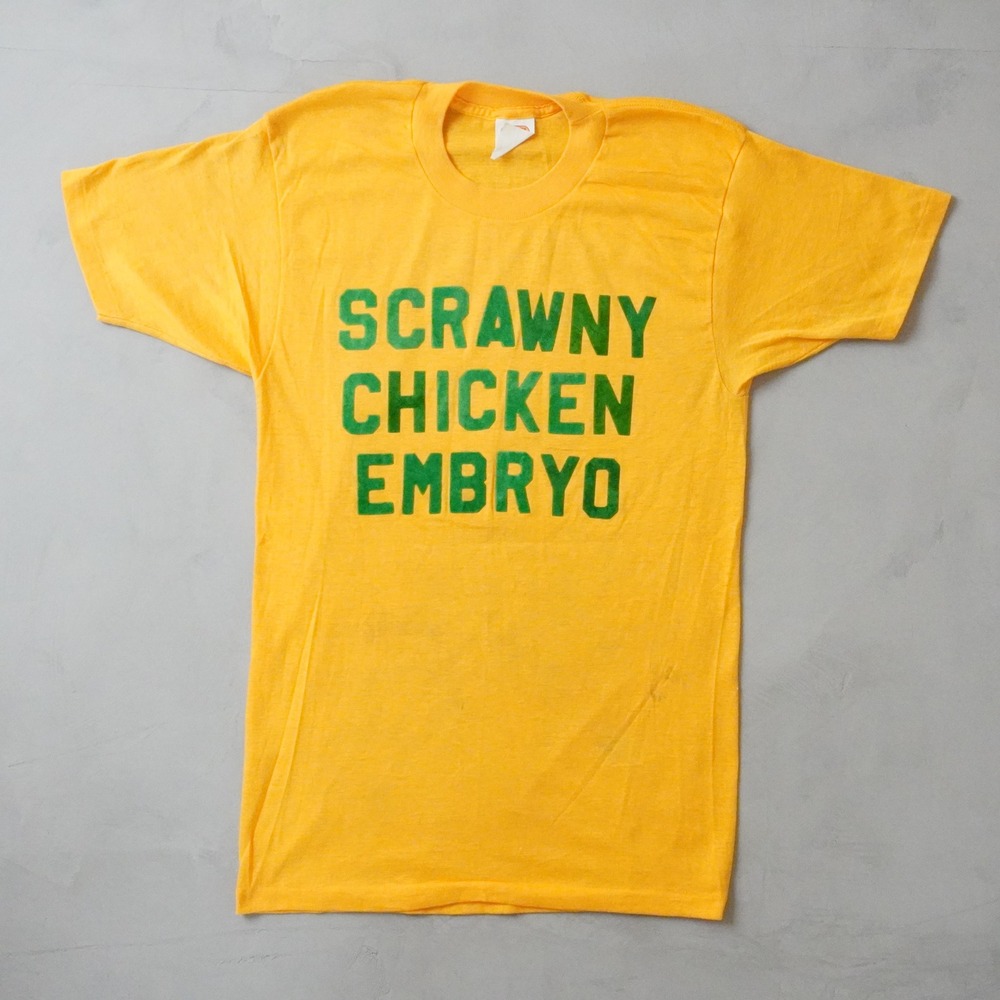 Vintage 1970s Scrawny Chicken Embryo Funny T-Shirt XS Yellow USA Made